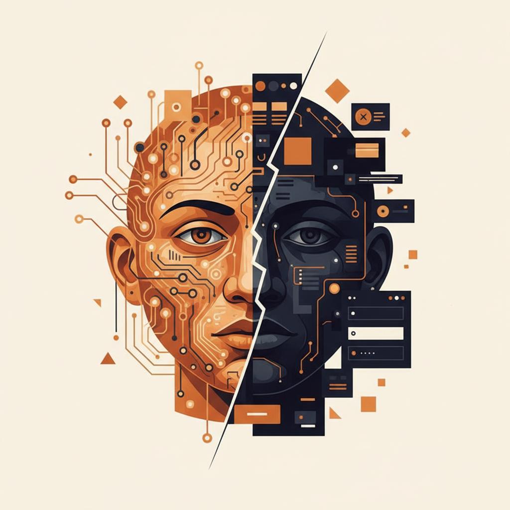 Dual Mode AI concept - cubist illustration of AI and conventional UI